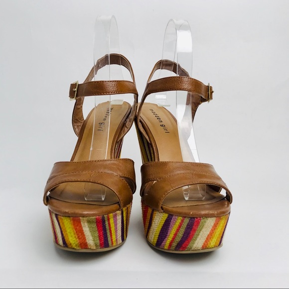 Madden Girl Vegan Leather Boho Wedge Tan Heel 7.5 - Picture 3 of 9